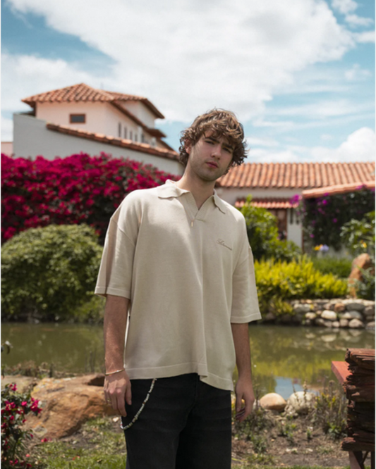 CAMISETA POLO TEJIDA - BEIGE