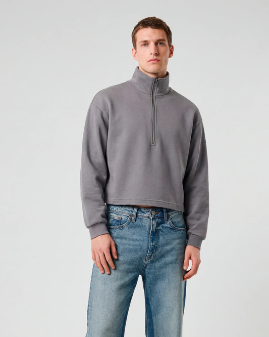 MONOGRAM HALF ZIP GRAY SWEATER