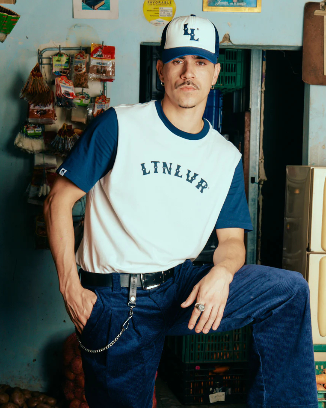 CAMISETA LTN LVR CREMA AZUL