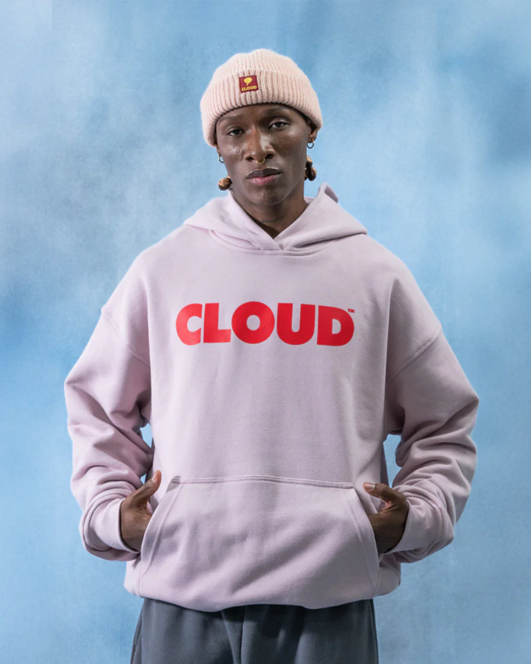 HOODIE BLOCK ROJO SOBRE ROSA BOXY FIT