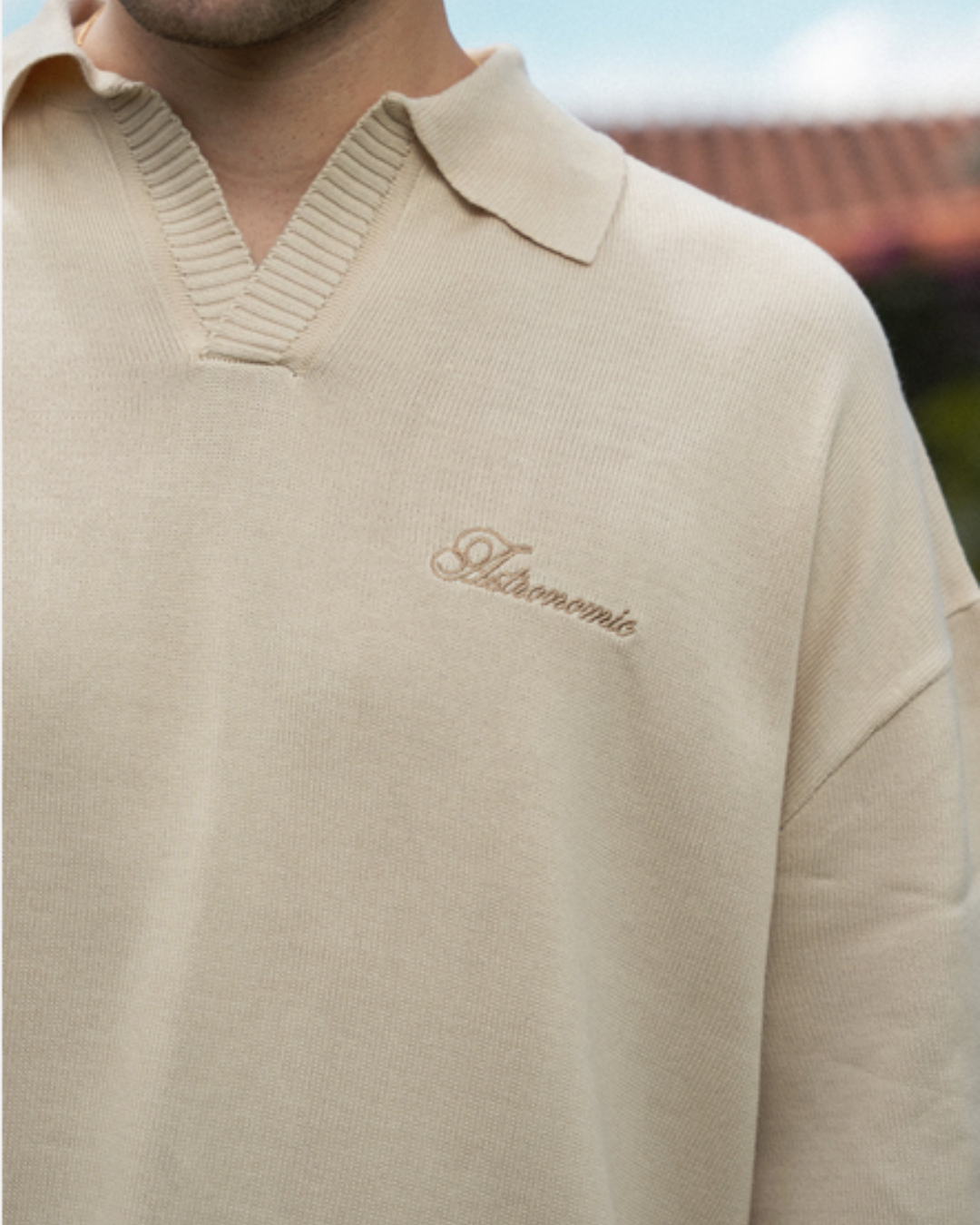 CAMISETA POLO TEJIDA - BEIGE