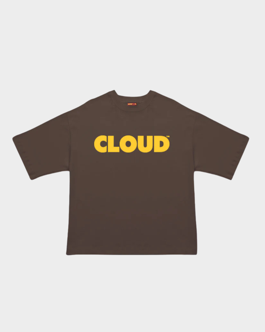 CAMISETA BLOCK AMARILLO SOBRE CAFE OVERSIZE