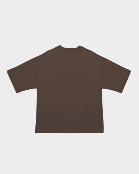 CAMISETA BLOCK AMARILLO SOBRE CAFE OVERSIZE