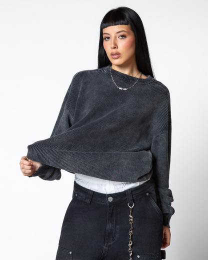 DOPAMINE BLACK KNIT CREWNECK