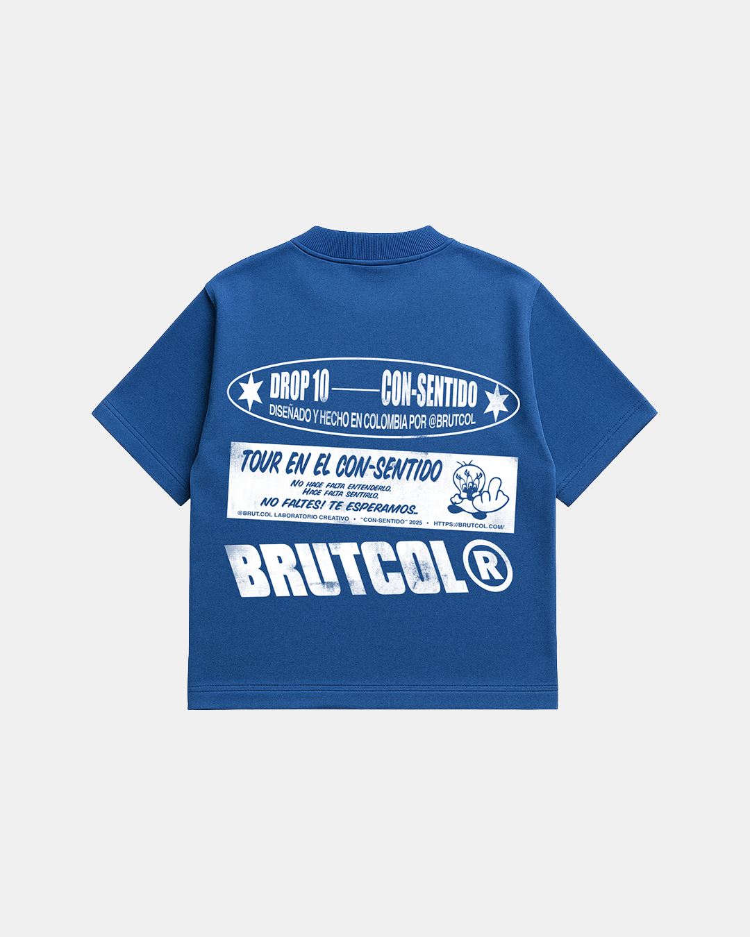 CAMISETA OVERSIZE CROPPED BRUTCOL® “TOUR EN EL CON-SENTIDO” AZUL – EDICIÓN LIMITADA DROP 10