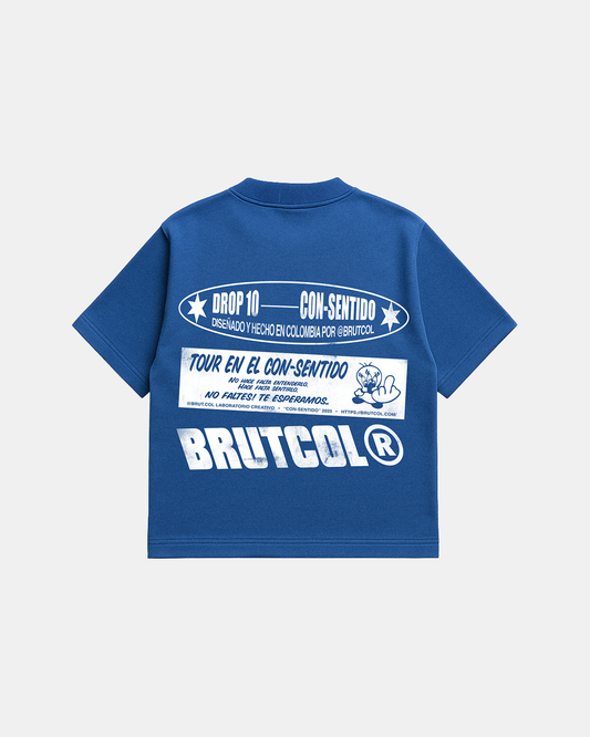CAMISETA OVERSIZE CROPPED BRUTCOL® “TOUR EN EL CON-SENTIDO” AZUL – EDICIÓN LIMITADA DROP 10