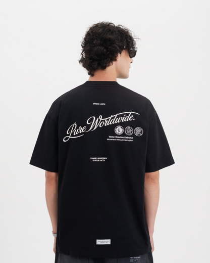 ACROSS THE LINES BLACK PURE WORLDWIDE T-SHIRT