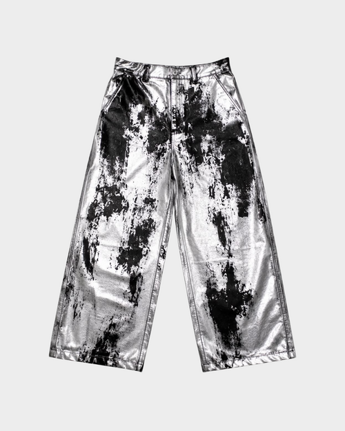 METALLIC SILVER HAND PAINTED PANT
