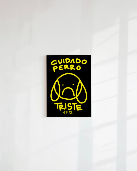 POSTAL CUIDADO PERRO TRISTE NEGRO (PAPEL 220GR)