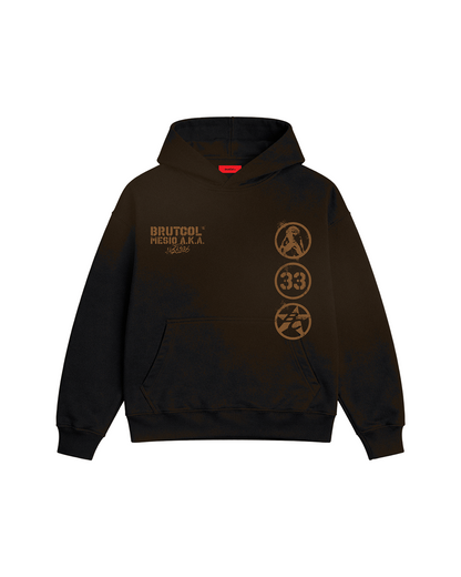 HOODIE OVERSIZE CROPPED BRUTCOL® X MESIO A.K.A MESÍAS – NEGRO DESGASTADO