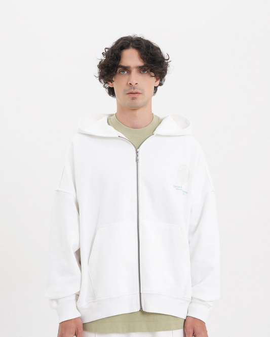 ACROSS THE LINES WHITE ZIP HOODIE