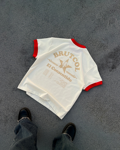 CAMISETA OVERSIZE CROPPED BRUTCOL® TOUR EN EL CON-SENTIDO – CUELLO ROJO