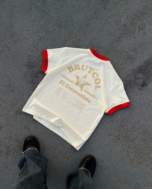 CAMISETA OVERSIZE CROPPED BRUTCOL® TOUR EN EL CON-SENTIDO – CUELLO ROJO