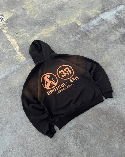 HOODIE OVERSIZE CROPPED BRUTCOL® X MESIO A.K.A MESÍAS – NEGRO DESGASTADO