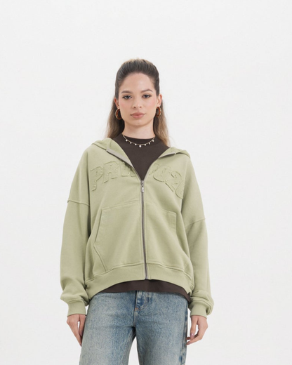 ACROSS THE LINES GREEN ZIP HOODIE