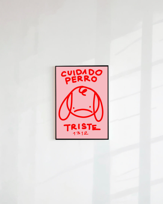 POSTAL CUIDADO PERRO TRISTE ROSADO (PAPEL 220GR)