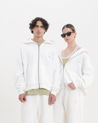 ACROSS THE LINES WHITE ZIP HOODIE