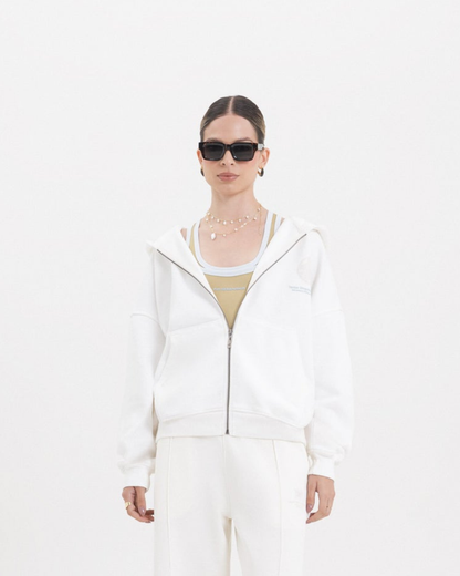ACROSS THE LINES WHITE ZIP HOODIE